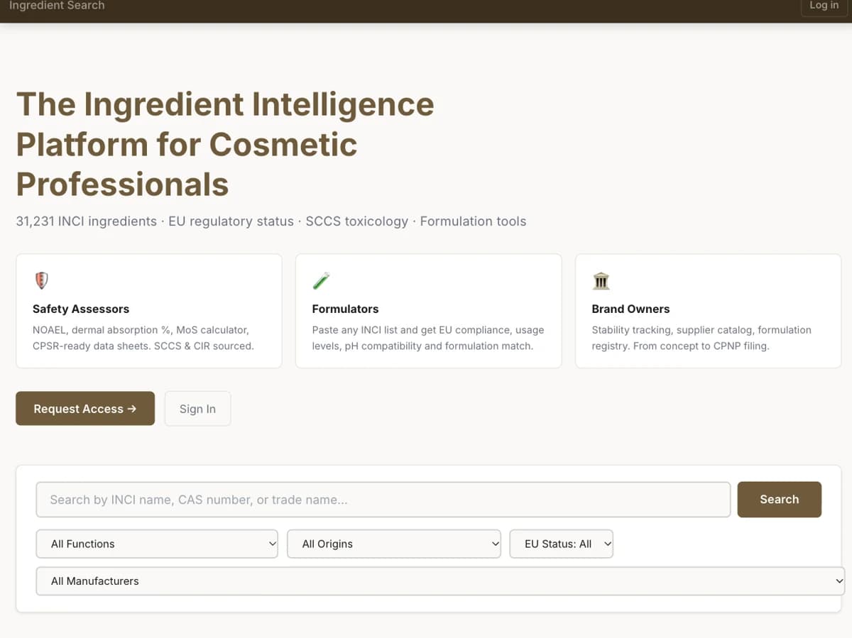 ingredient.cloud ingredient search with EU status filter
